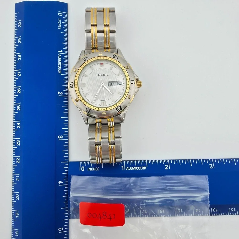 FOSSIL Watch 'Route of the Famous 400' Car Tin Papers Silver Gold Tone 7.5